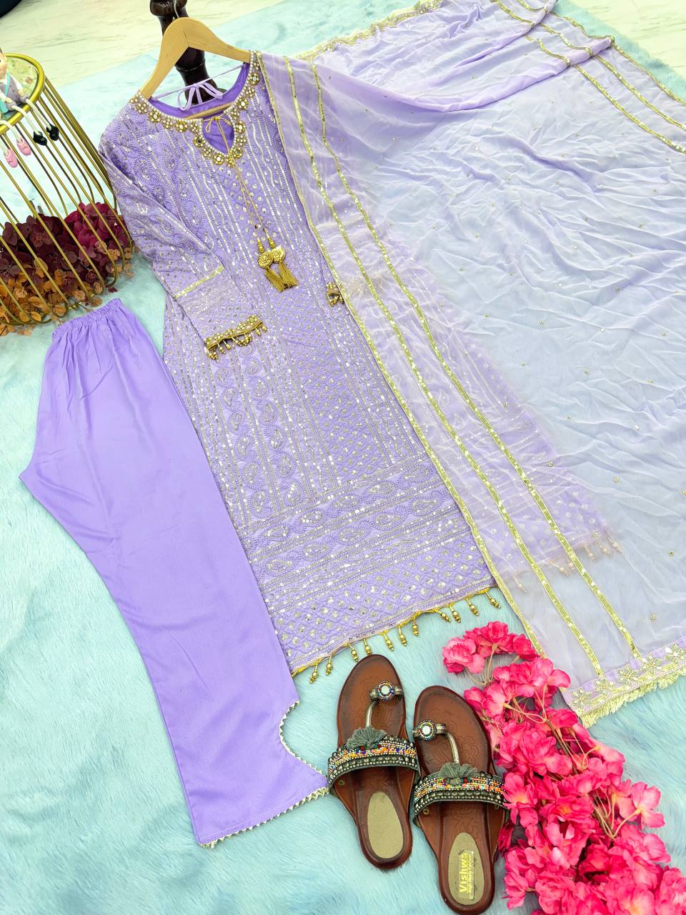 Lavender Premium Designer Readymade Suit Set Clothsvilla