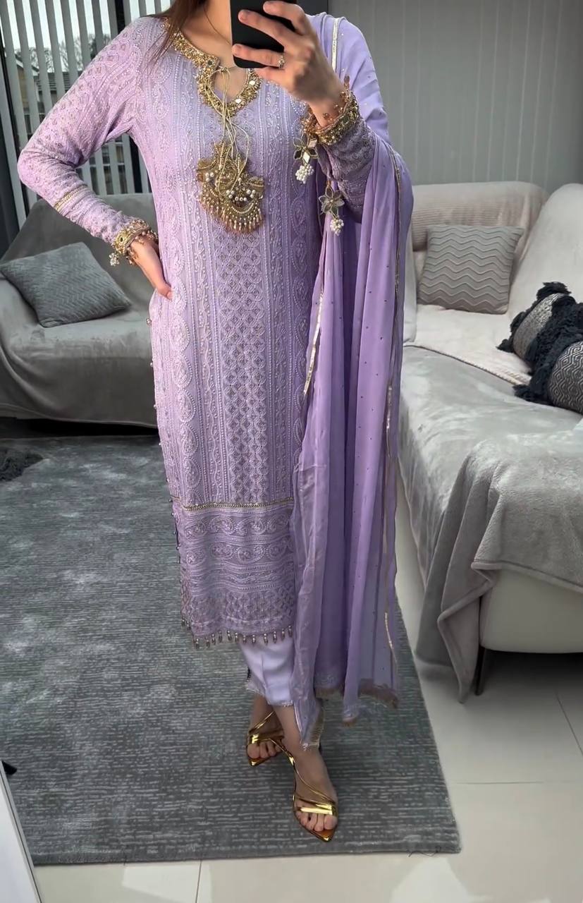 Lavender Premium Designer Readymade Suit Set Clothsvilla