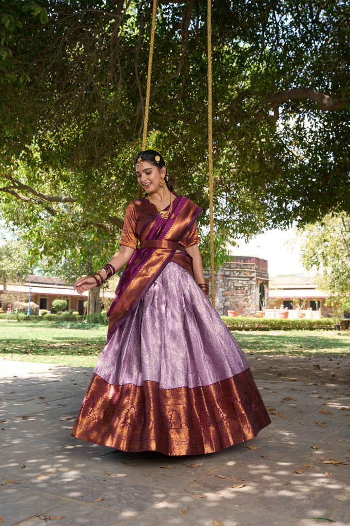 Lavender Royal Jacquard Silk Pattu Lehenga Choli Collection with Zari Work ClothsVilla