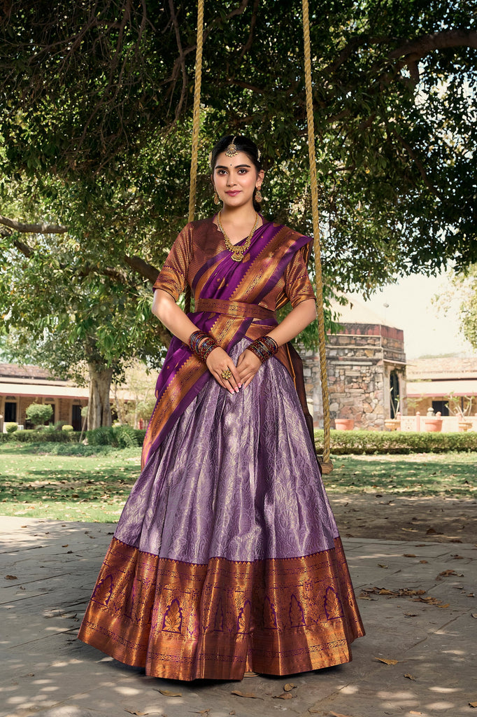 Lavender Royal Jacquard Silk Pattu Lehenga Choli Collection with Zari Work ClothsVilla