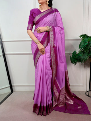 Lavender Saree with Zari Weaving Work ClothsVilla