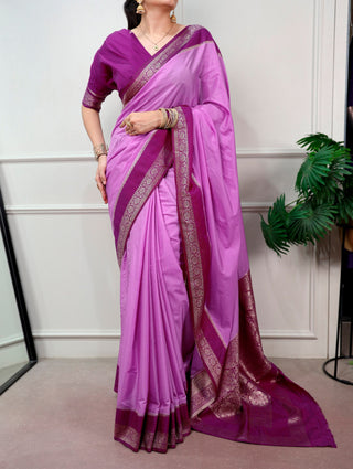 Lavender Saree with Zari Weaving Work ClothsVilla