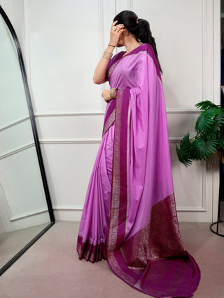 Lavender Saree with Zari Weaving Work ClothsVilla