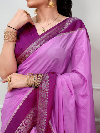 Lavender Saree with Zari Weaving Work ClothsVilla