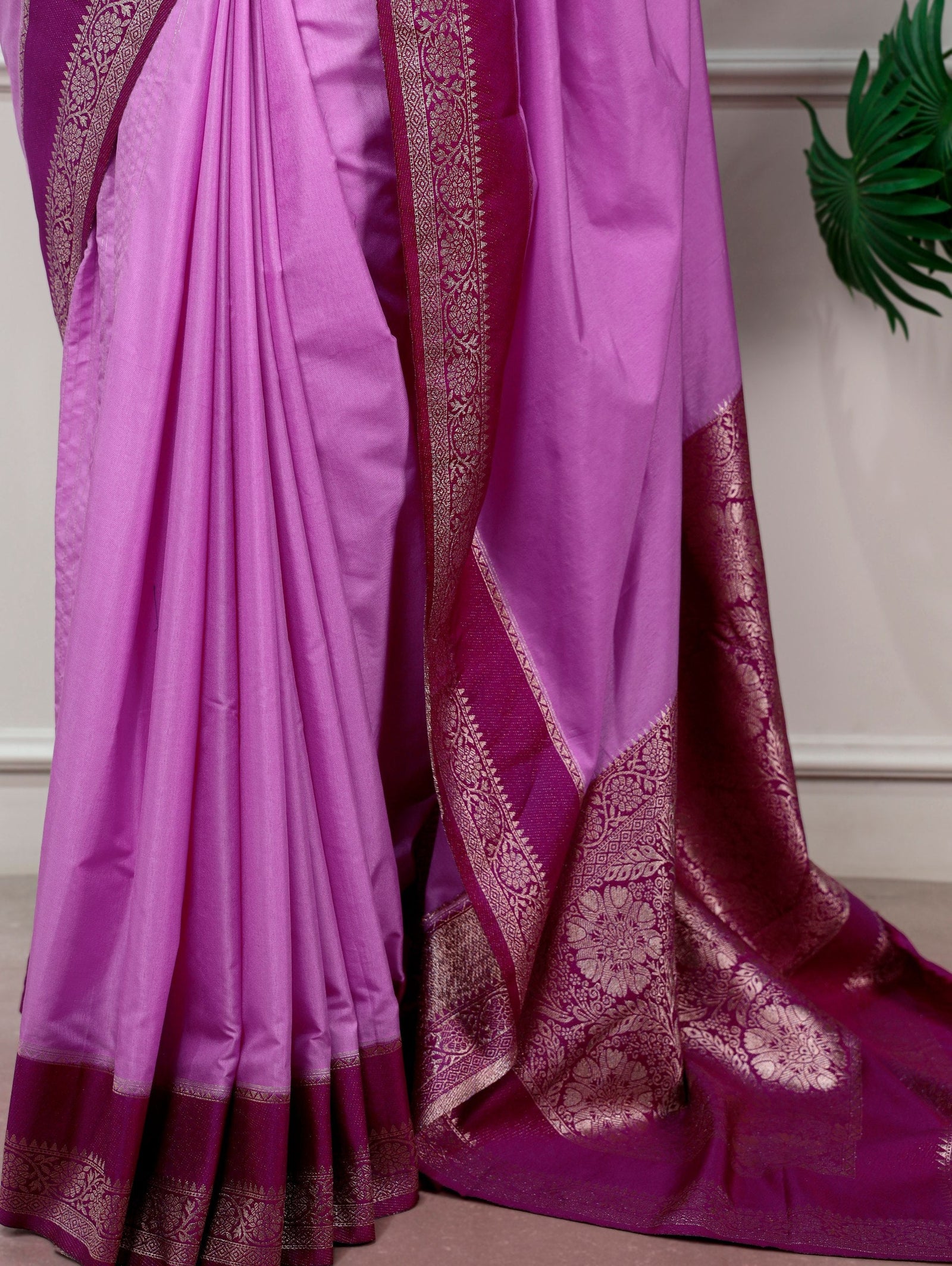 Lavender Saree with Zari Weaving Work ClothsVilla