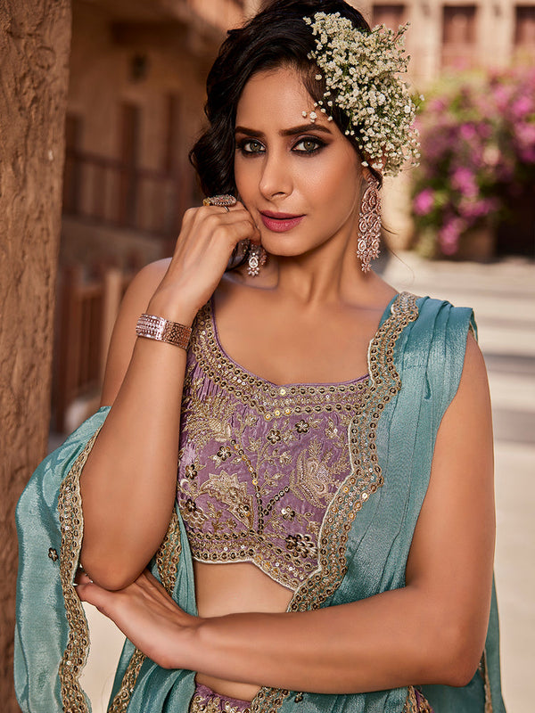 Lavender Satin Silk Sequins embroidery Semi-Stitched Lehenga choli & Dupatta Clothsvilla
