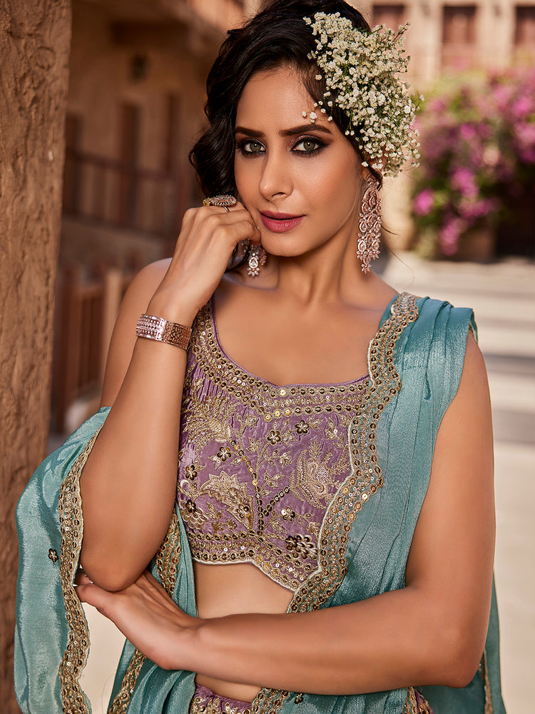 Lavender Satin Silk Sequins embroidery Semi-Stitched Lehenga choli & Dupatta Clothsvilla