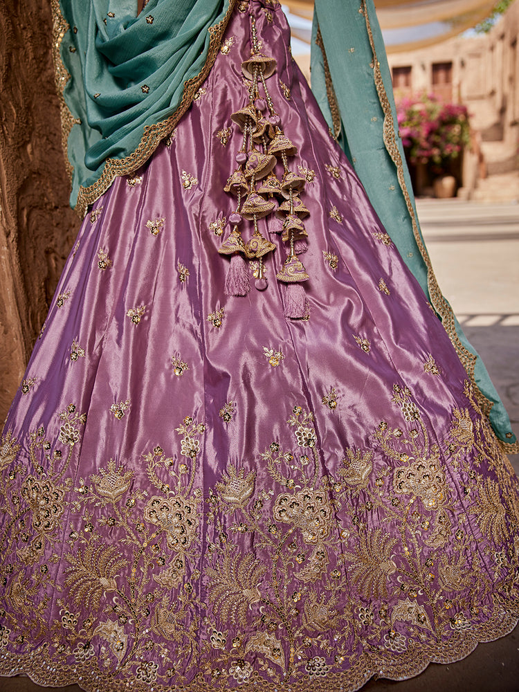 Lavender Satin Silk Sequins embroidery Semi-Stitched Lehenga choli & Dupatta Clothsvilla