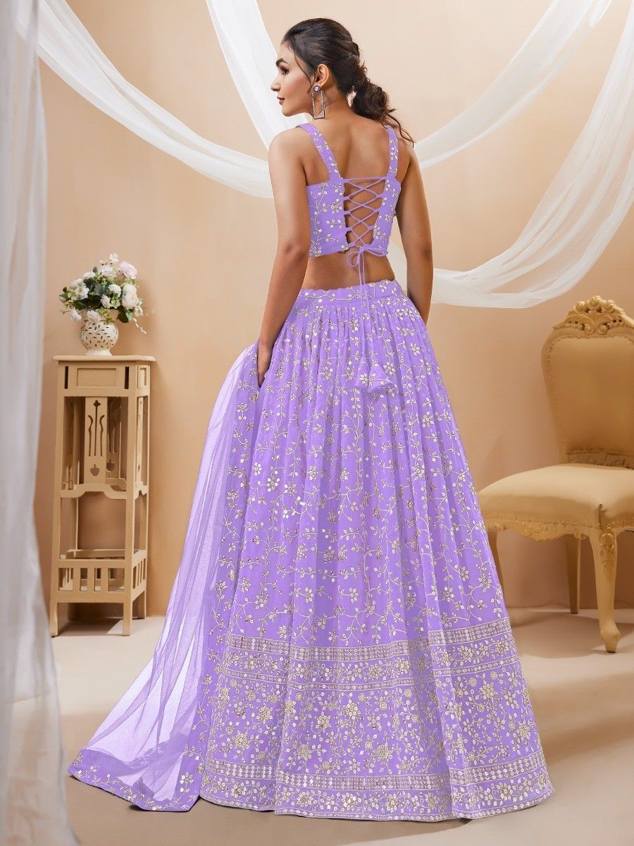 Lavender Sequins Georgette Lehenga Choli With Dupatta ClothsVilla