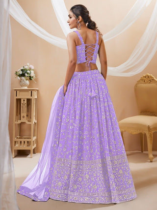 Lavender Sequins Georgette Lehenga Choli With Dupatta ClothsVilla