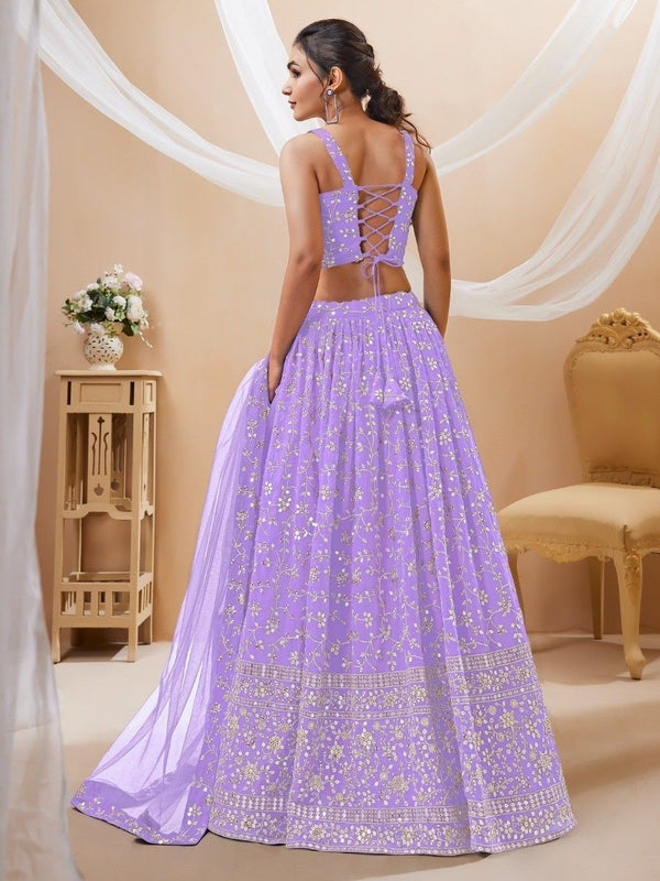 Lavender Sequins Georgette Lehenga Choli With Dupatta ClothsVilla