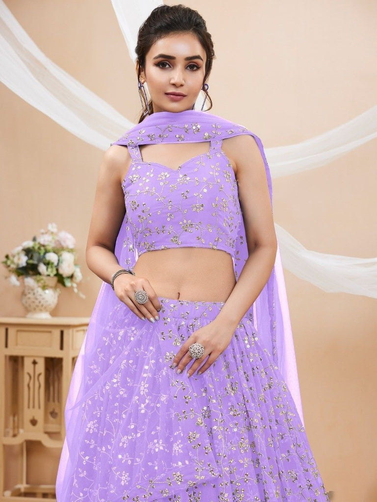 Lavender Sequins Georgette Lehenga Choli With Dupatta ClothsVilla