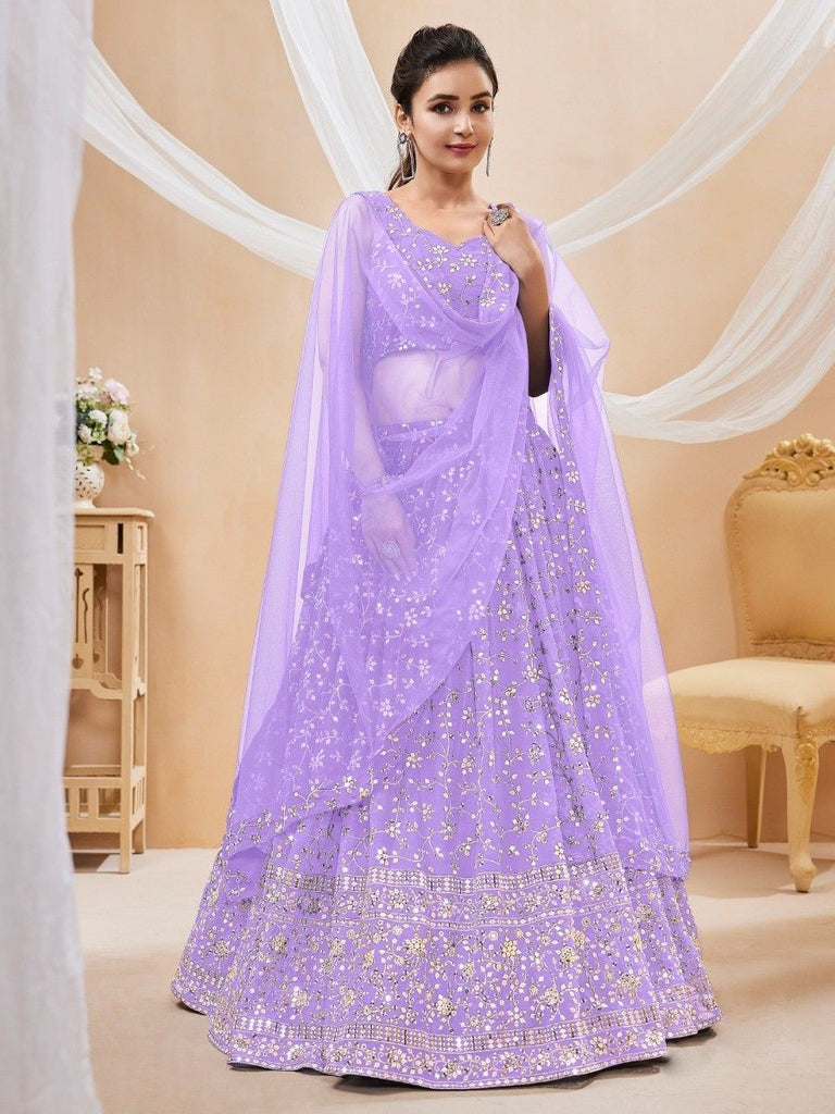 Lavender Sequins Georgette Lehenga Choli With Dupatta ClothsVilla