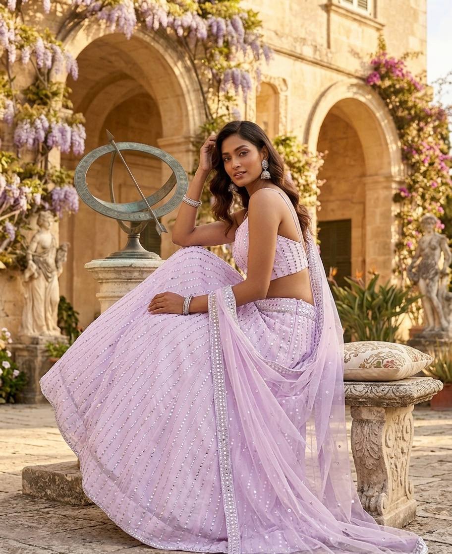 Lavender Sequins Lehenga Choli ClothsVilla