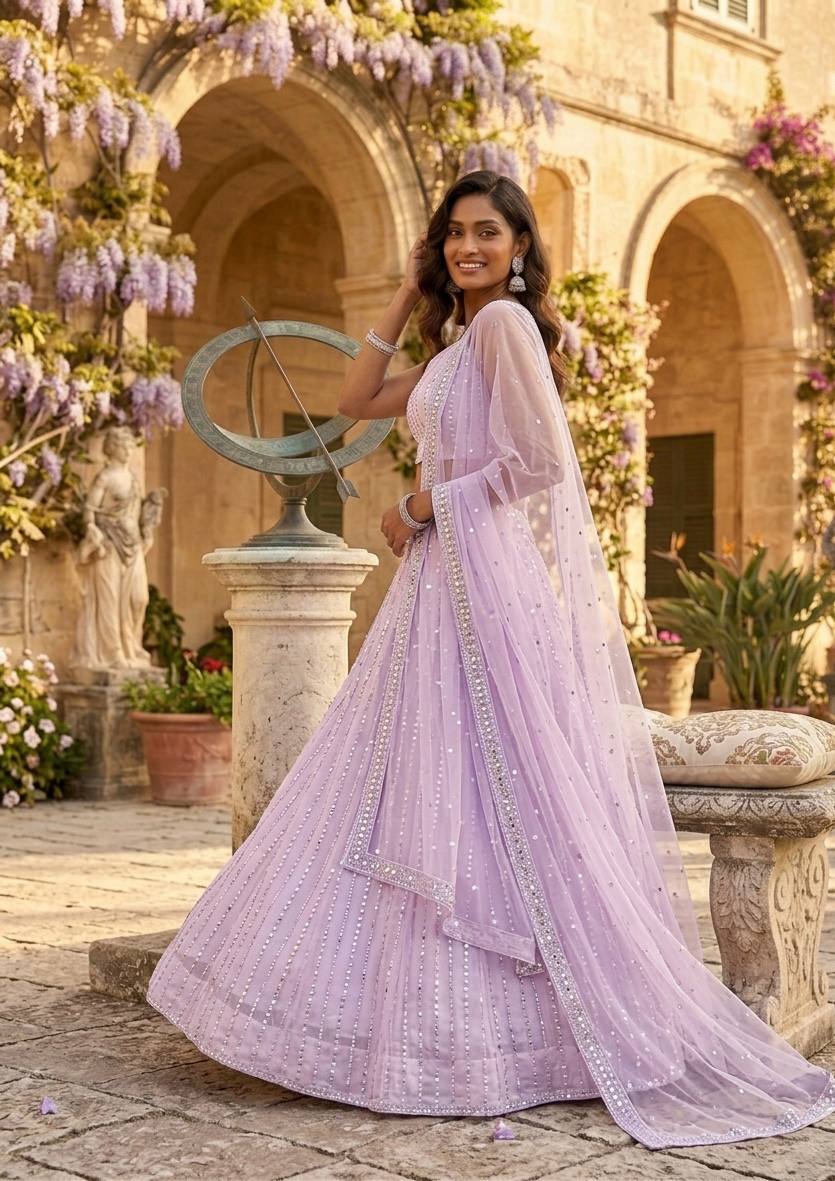 Lavender Sequins Lehenga Choli ClothsVilla