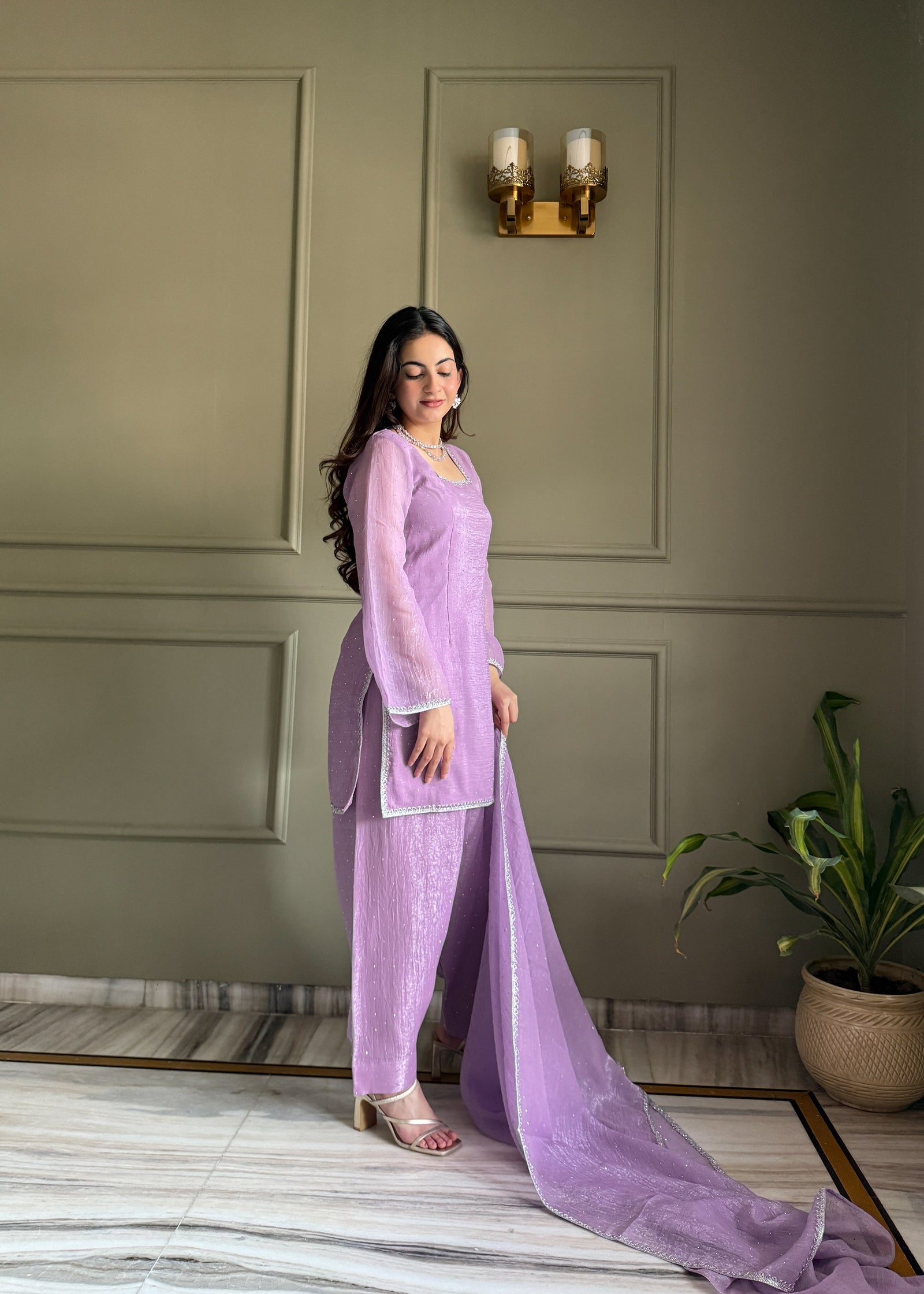 Lavender Silk Kurta Salwar Set ClothsVilla