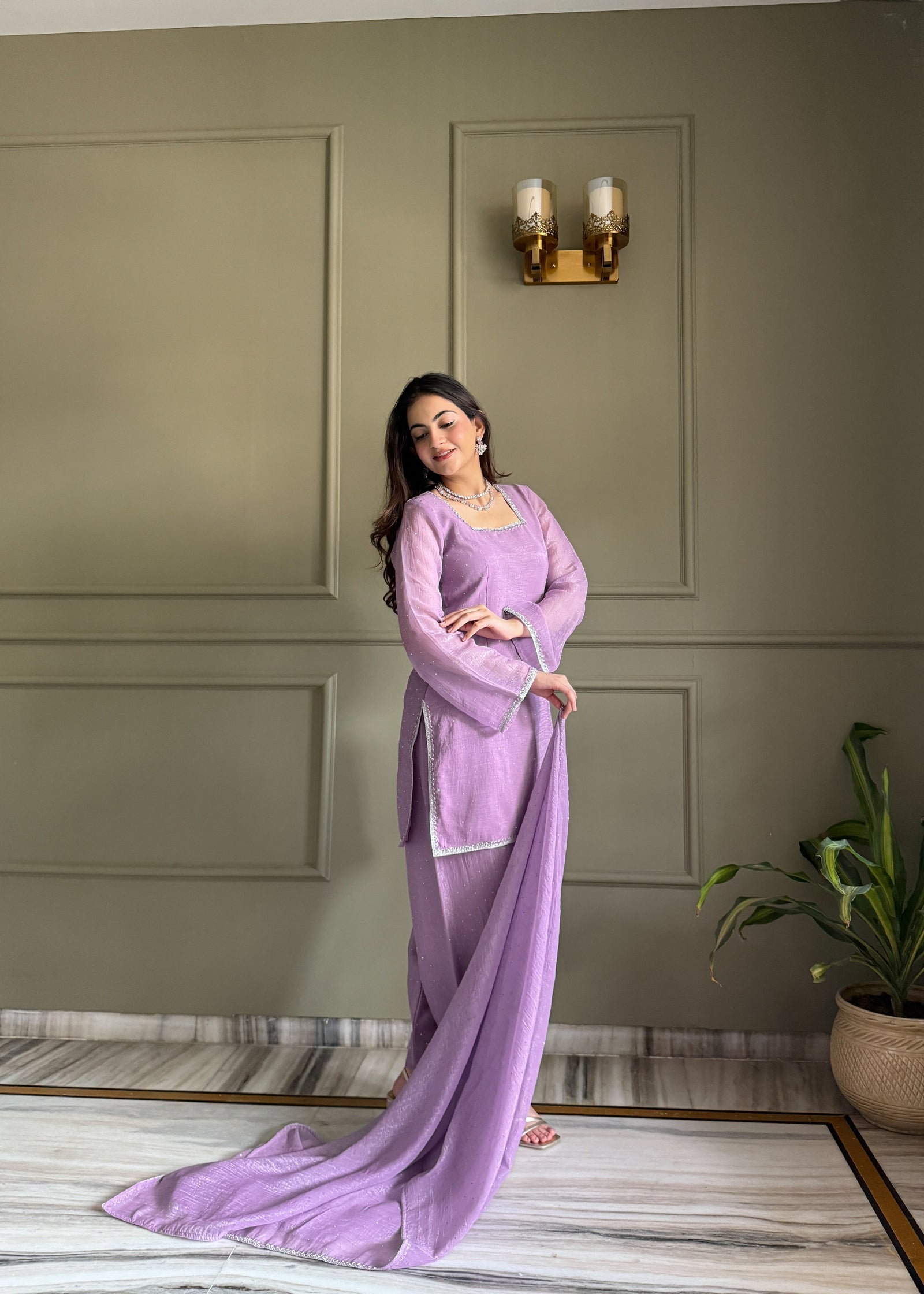 Lavender Silk Kurta Salwar Set ClothsVilla