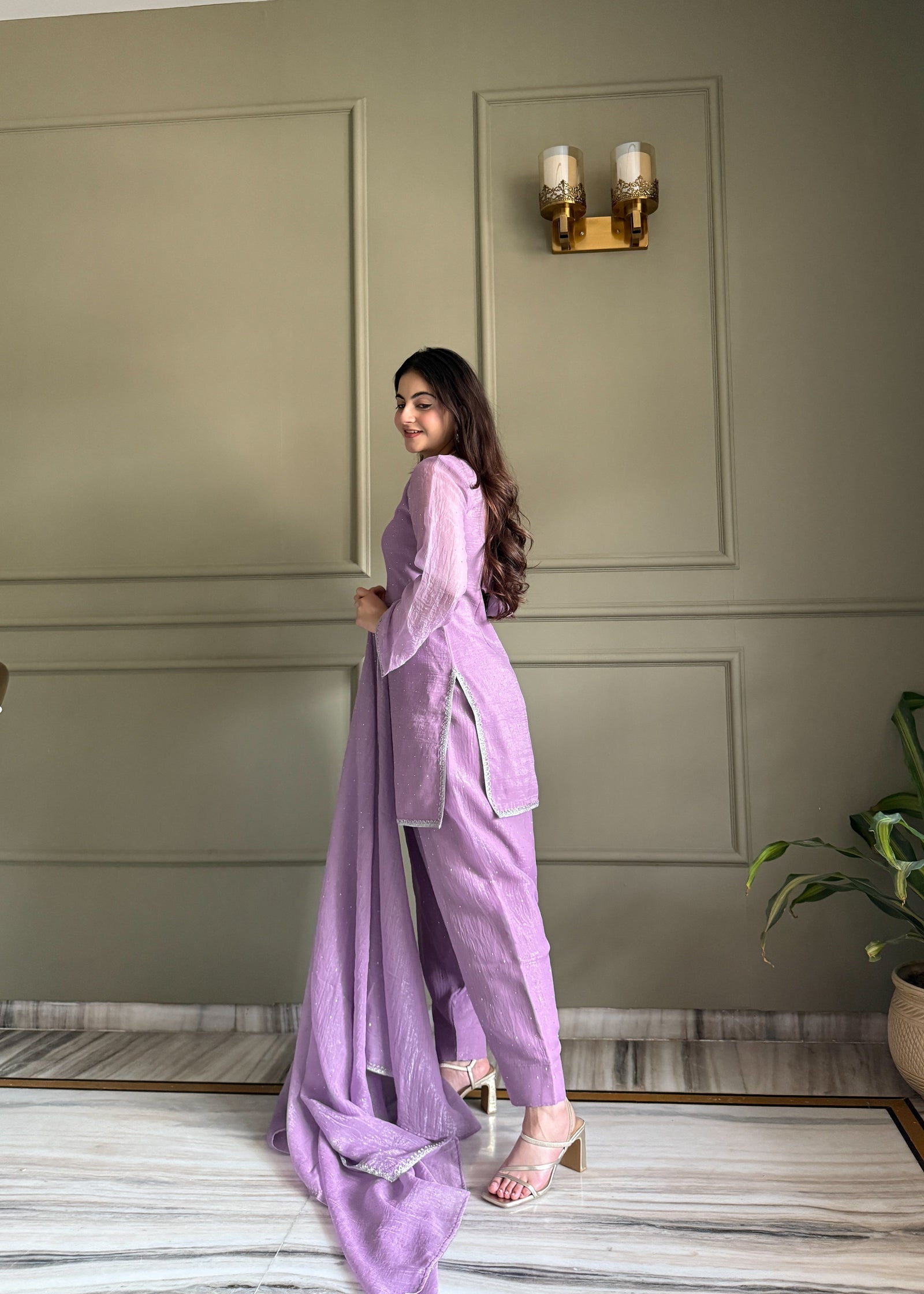 Lavender Silk Kurta Salwar Set ClothsVilla