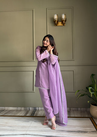 Lavender Silk Kurta Salwar Set ClothsVilla