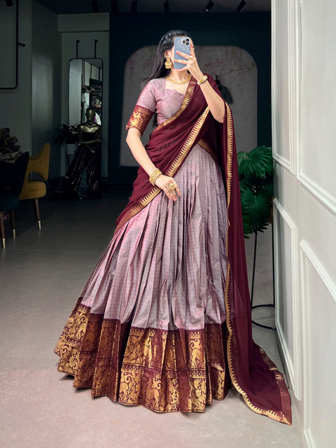 Lavender South Indian Cotton Lehenga ClothsVilla Main image