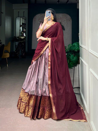 Lavender South Indian Cotton Lehenga ClothsVilla