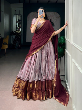 Lavender South Indian Cotton Lehenga ClothsVilla