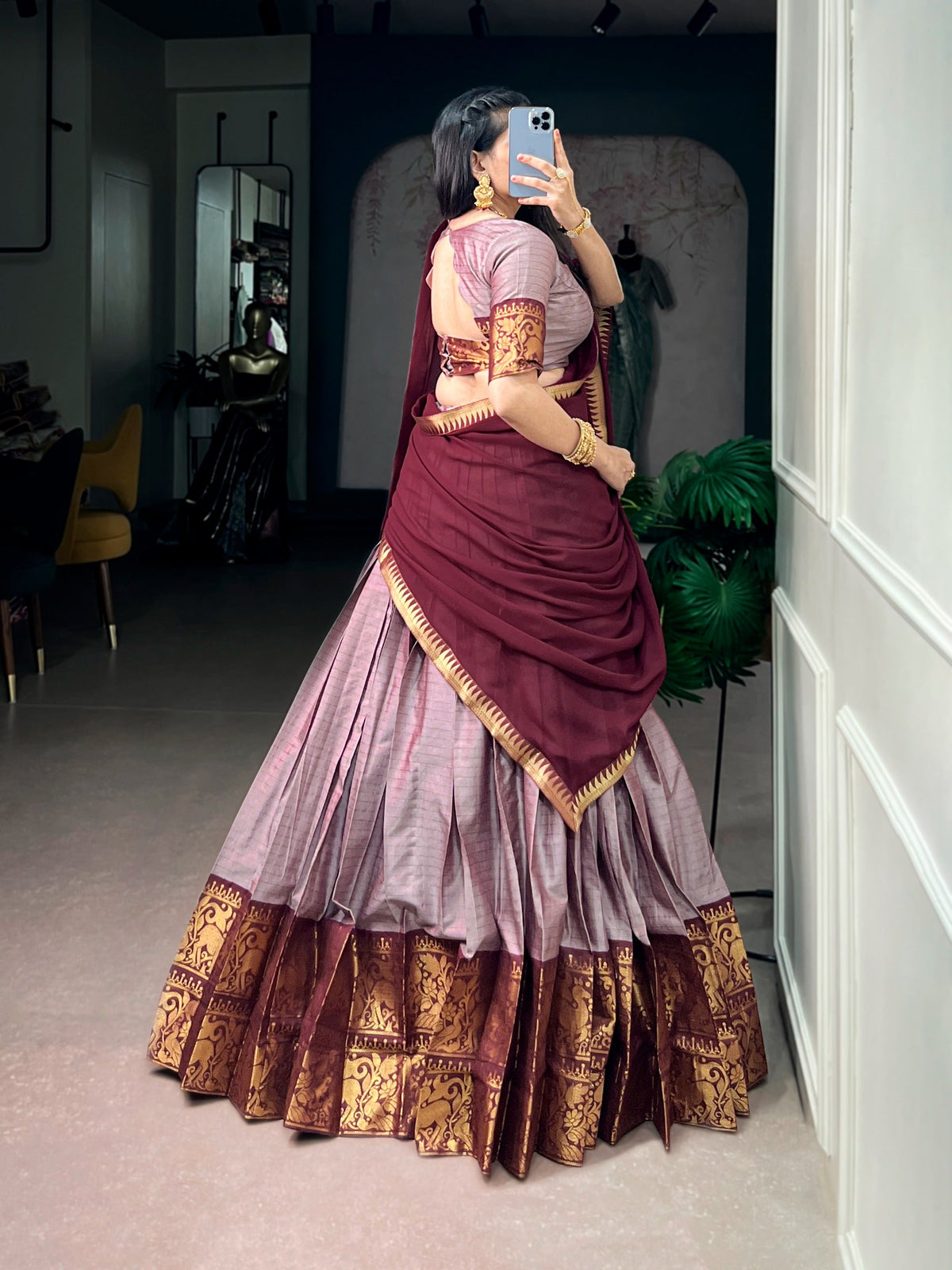 Lavender South Indian Cotton Lehenga ClothsVilla