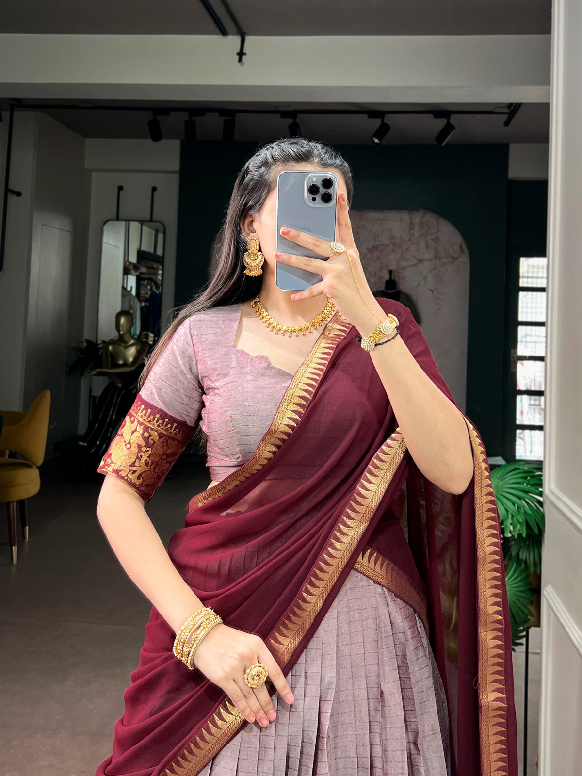 Lavender South Indian Cotton Lehenga ClothsVilla