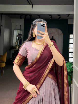 Lavender South Indian Cotton Lehenga ClothsVilla