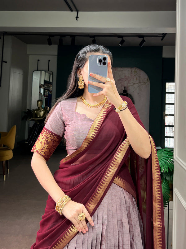 Lavender South Indian Cotton Lehenga ClothsVilla