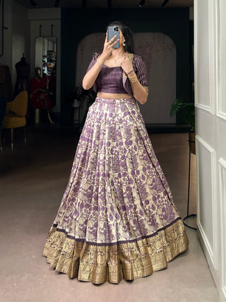 Lavender Tasar Silk Printed Lehenga Choli