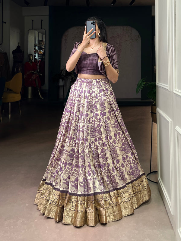 Lavender Tasar Silk Printed Lehenga Choli