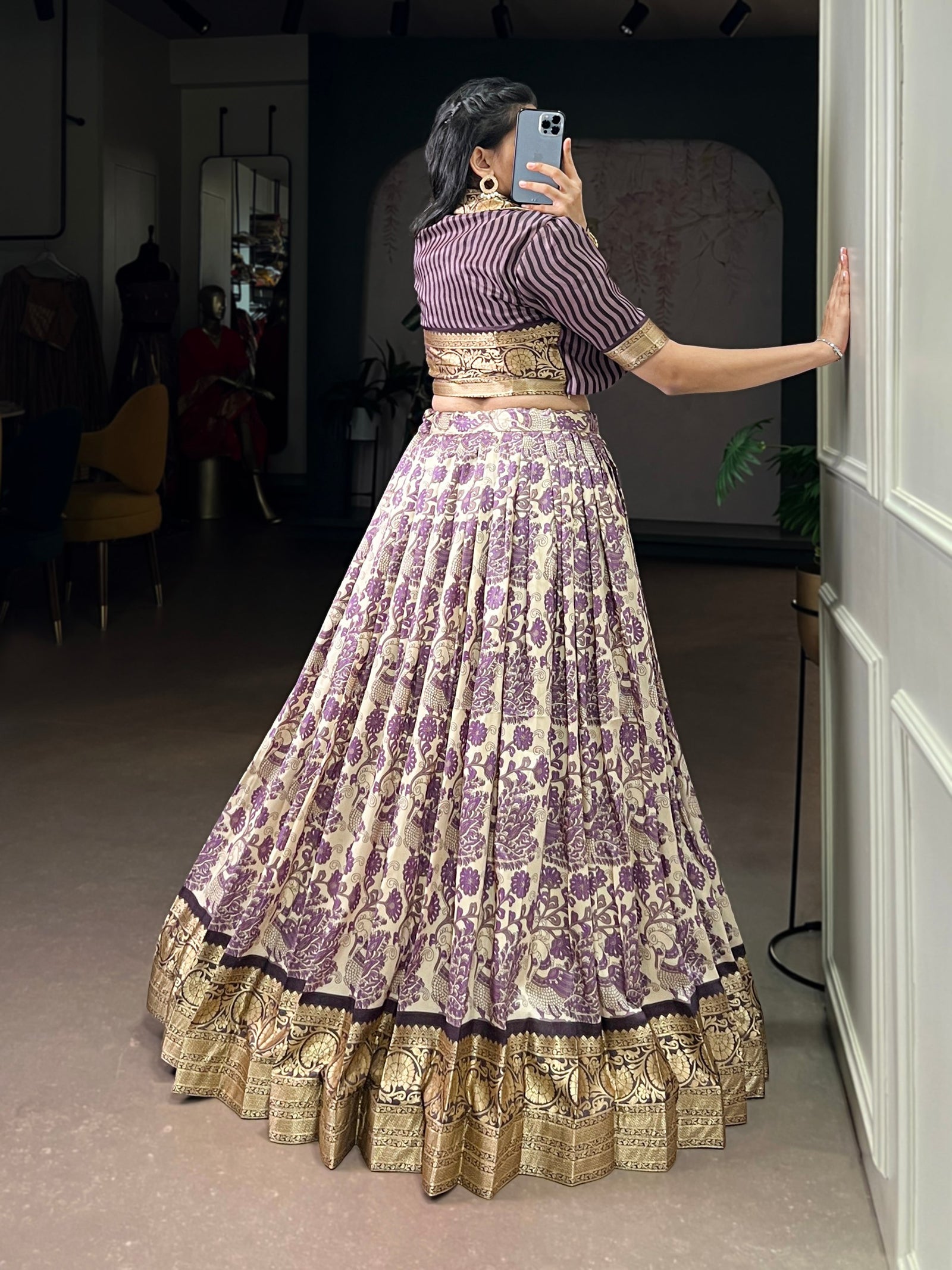 Lavender Tasar Silk Printed Lehenga Choli