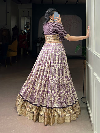 Lavender Tasar Silk Printed Lehenga Choli