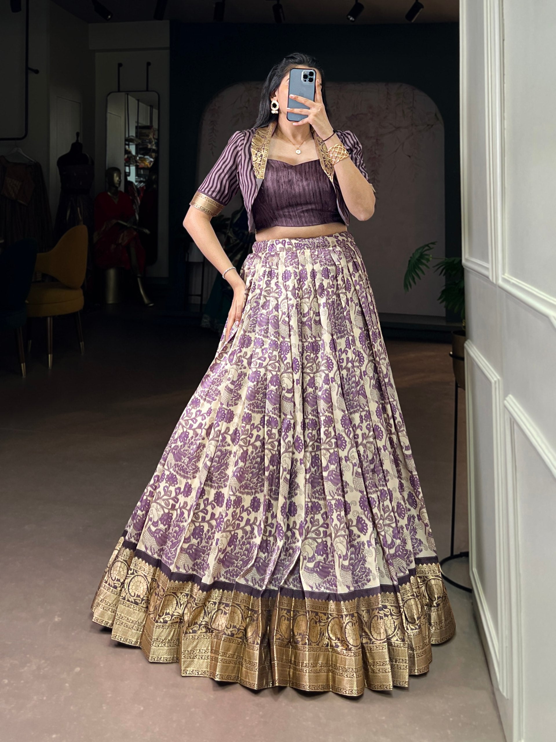 Lavender Tasar Silk Printed Lehenga Choli Main image