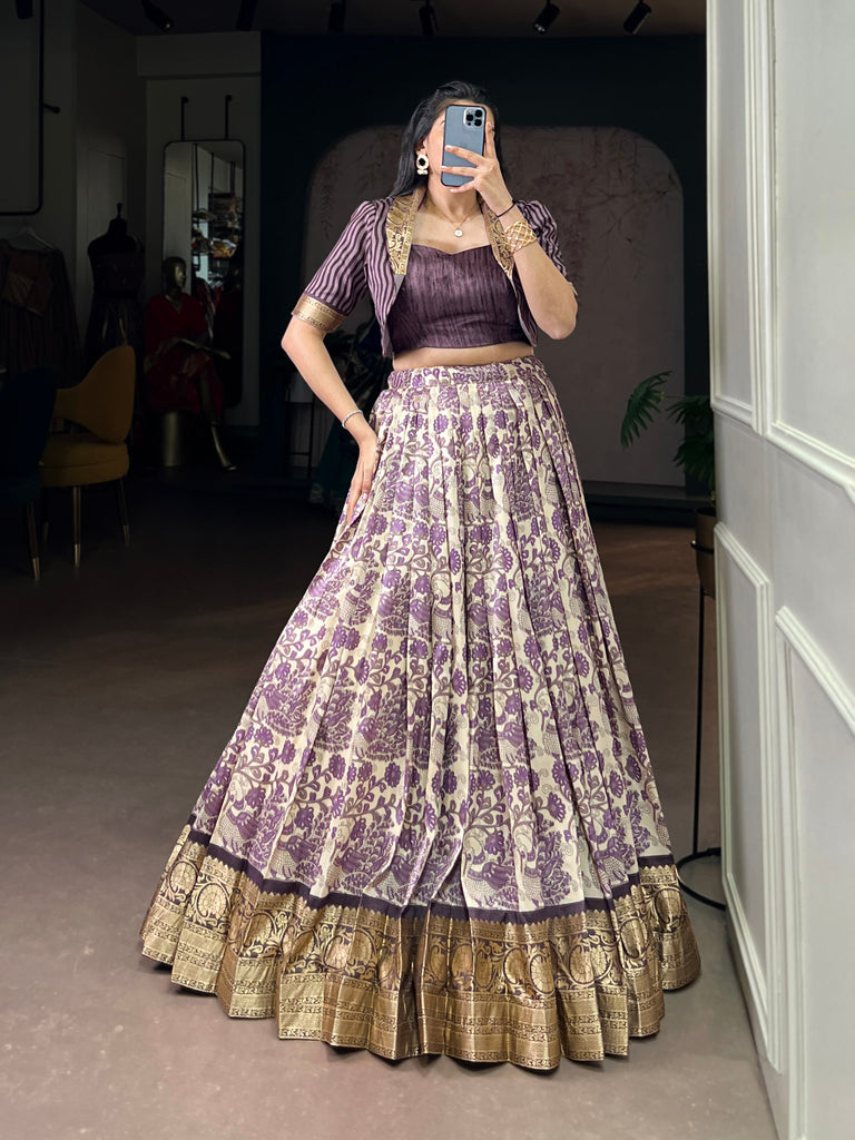 Lavender Tasar Silk Printed Lehenga Choli