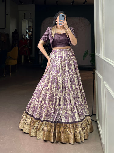 Lavender Tasar Silk Printed Lehenga Choli