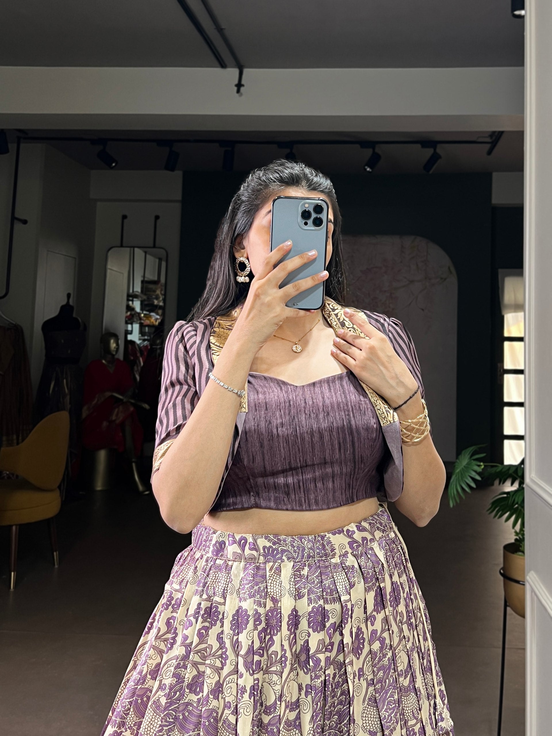 Lavender Tasar Silk Printed Lehenga Choli