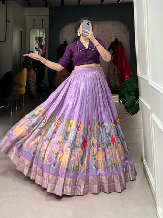 Lavender Timeless Elegance Dola Silk Kalamkari Lehenga Set