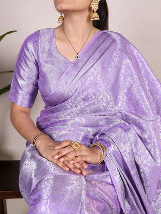 Lavender Timeless Kanjivaram Saree with Exquisite Zari Weaving ClothsVilla
