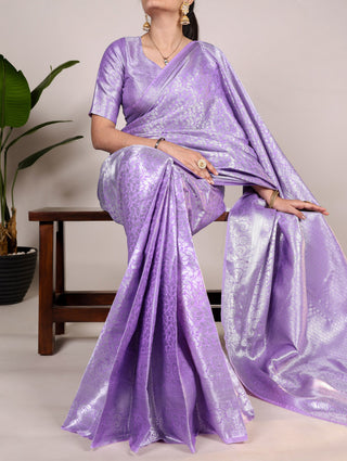 Lavender Timeless Kanjivaram Saree with Exquisite Zari Weaving ClothsVilla