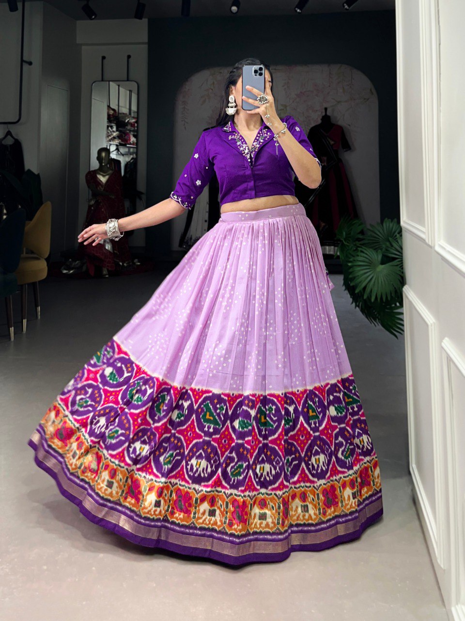 Lavender Timeless Tussar Co-ord Set – Bandhej & Patola Print Lehenga
