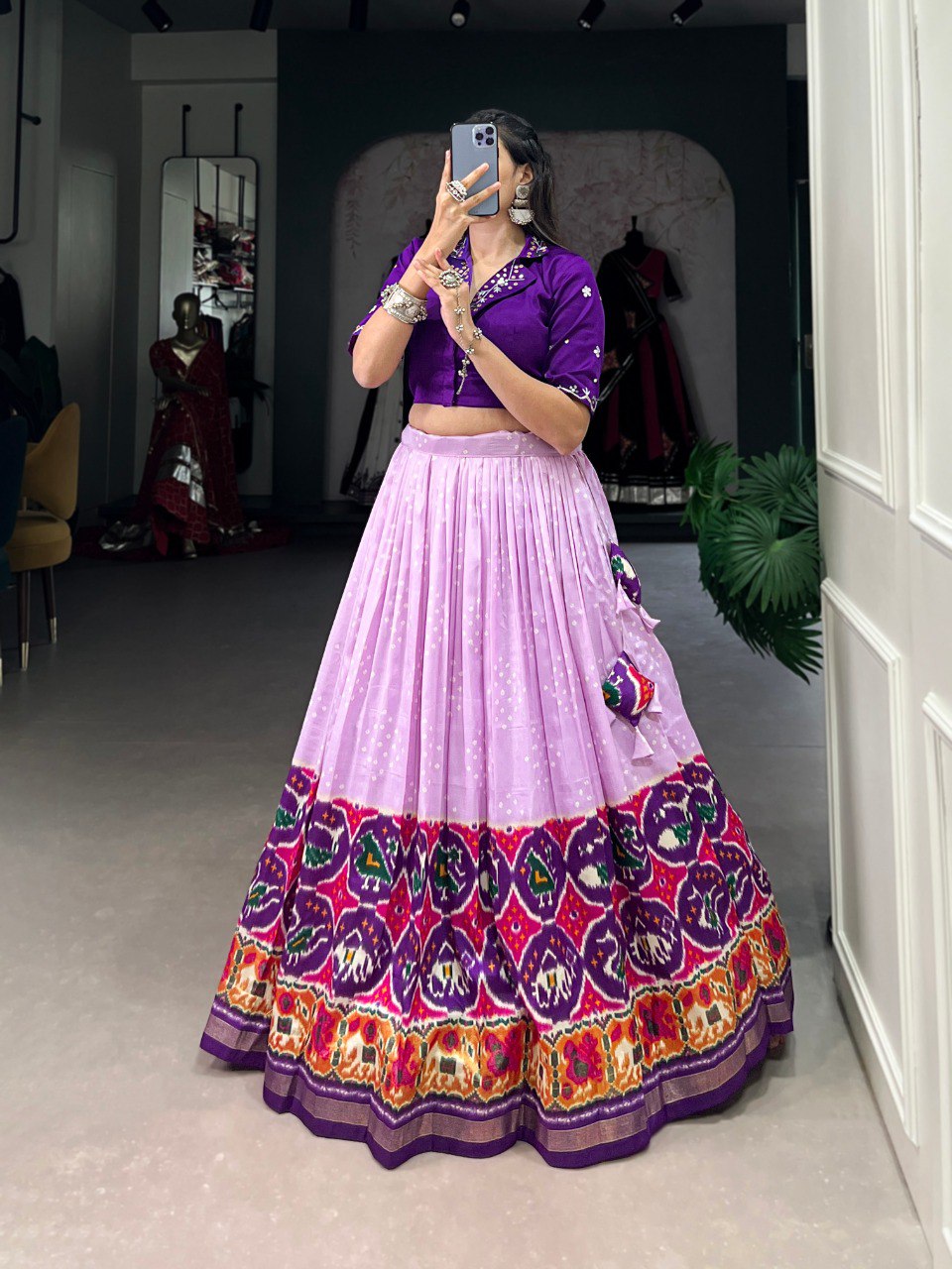 Lavender Timeless Tussar Co-ord Set – Bandhej & Patola Print Lehenga
