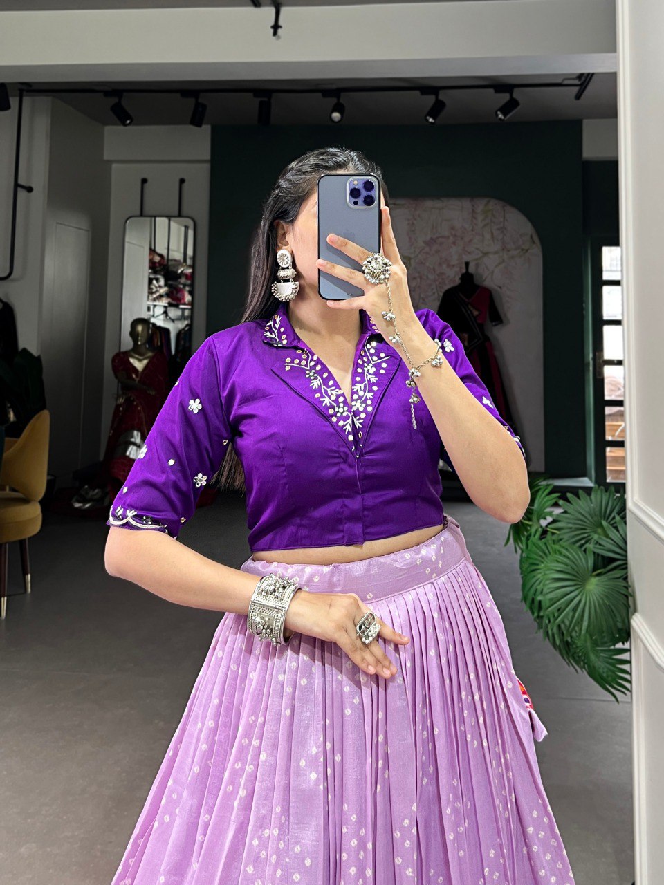 Lavender Timeless Tussar Co-ord Set – Bandhej & Patola Print Lehenga