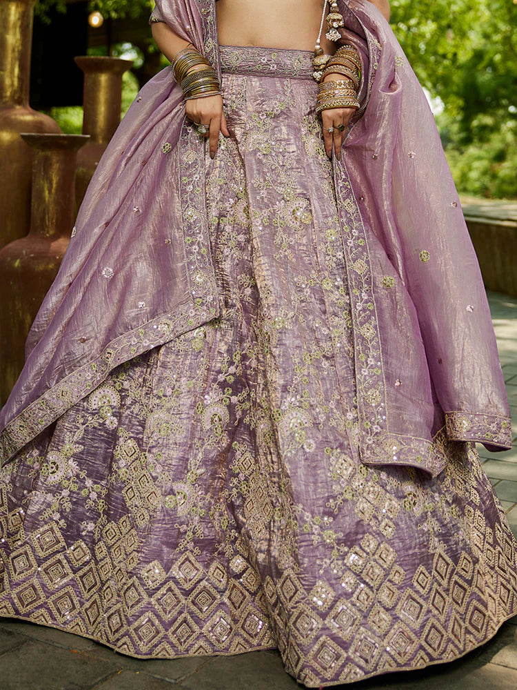 Lavender Tissue Lehenga Choli Set with Heavy Sequin & Thread Embroidery  Semi-Stitched Full Flare Lehenga with Ethnic Dupatta ClothsVilla