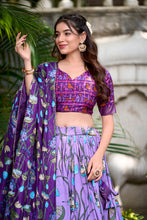 Load image into Gallery viewer, Lavender Tussar Silk Lehenga Choli with Pichwai &amp; Patola Prints ClothsVilla