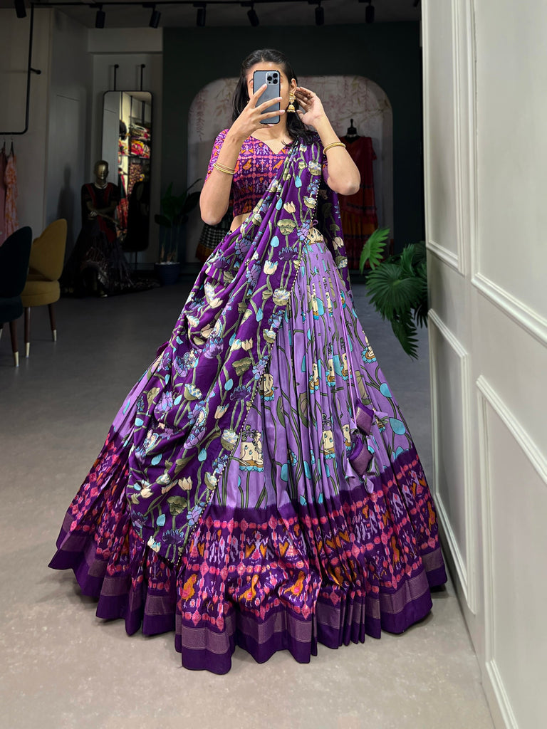 Lavender Tussar Silk Lehenga Choli with Pichwai & Patola Prints ClothsVilla