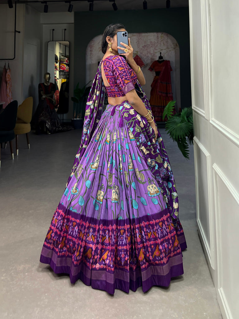 Lavender Tussar Silk Lehenga Choli with Pichwai & Patola Prints ClothsVilla