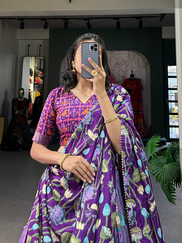 Lavender Tussar Silk Lehenga Choli with Pichwai & Patola Prints ClothsVilla