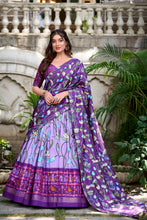 Load image into Gallery viewer, Lavender Tussar Silk Lehenga Choli with Pichwai &amp; Patola Prints ClothsVilla